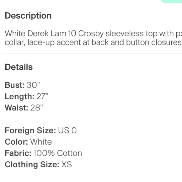 Derek Lam 10 Crosby Button Up Tie Back top 0 XS - Picture 7 of 12